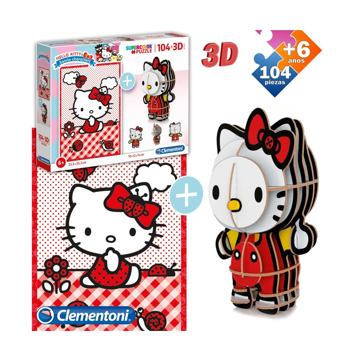 Puzzle 104 pcs + figura 3d hello kitty