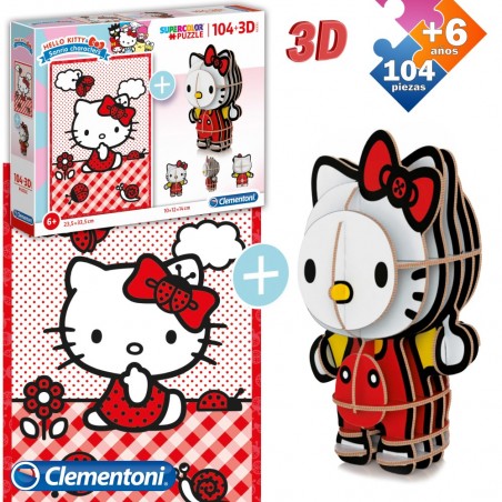 Puzzle 104 pcs + figura 3d hello kitty