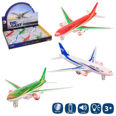 Avión Con Luz Y Sonido Metal 3 C 15 Cm