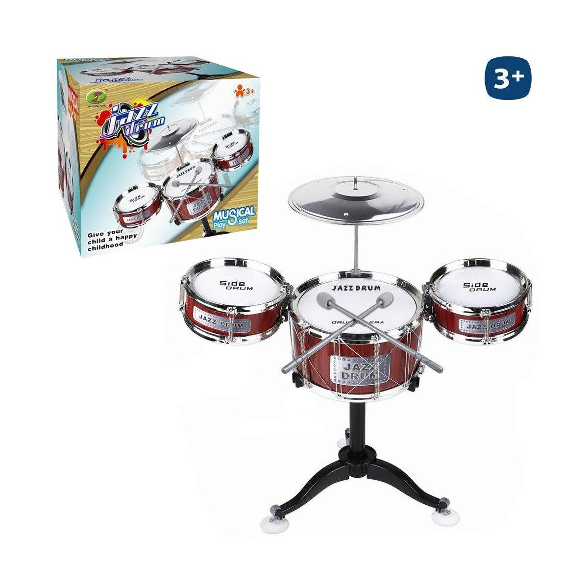 Batería 3 timbales 1 platillo 2 baquetas 52 x 60 cm