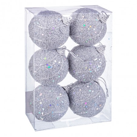 S 6 Bolas Hilos Foam Plata 6 X 6 X 6 Cm