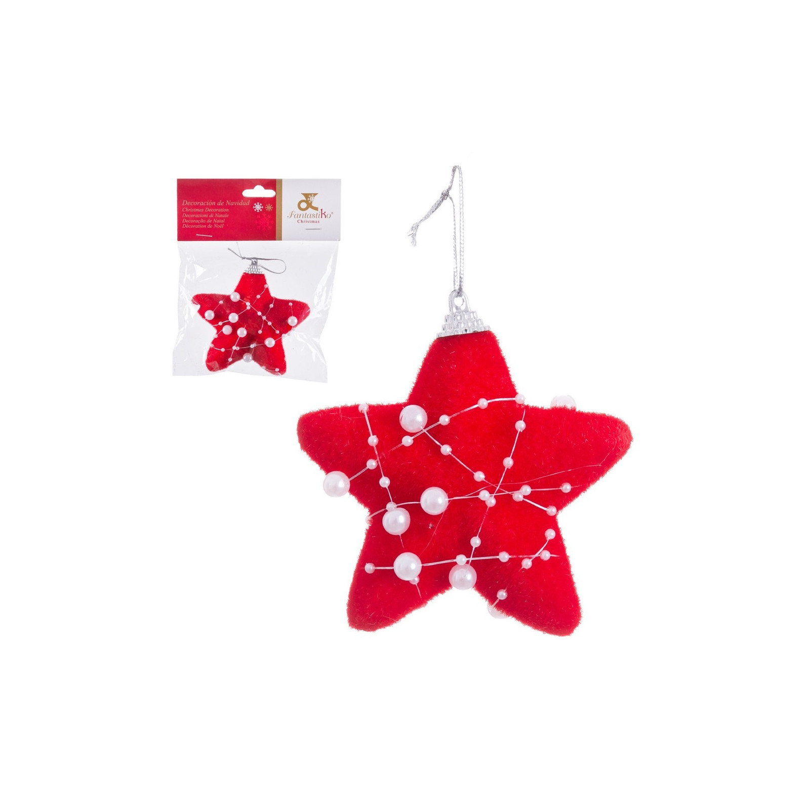 Colgante estrella foam rojo perlas 10 cm
