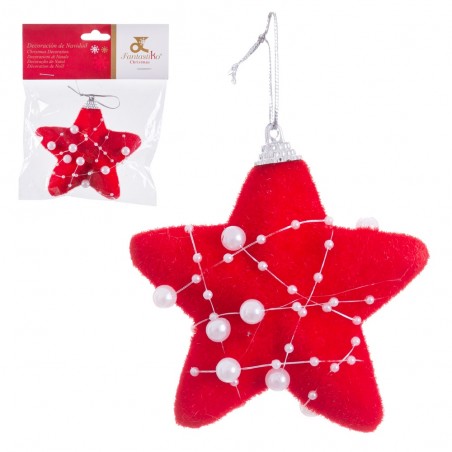 Colgante estrella foam rojo perlas 10 cm