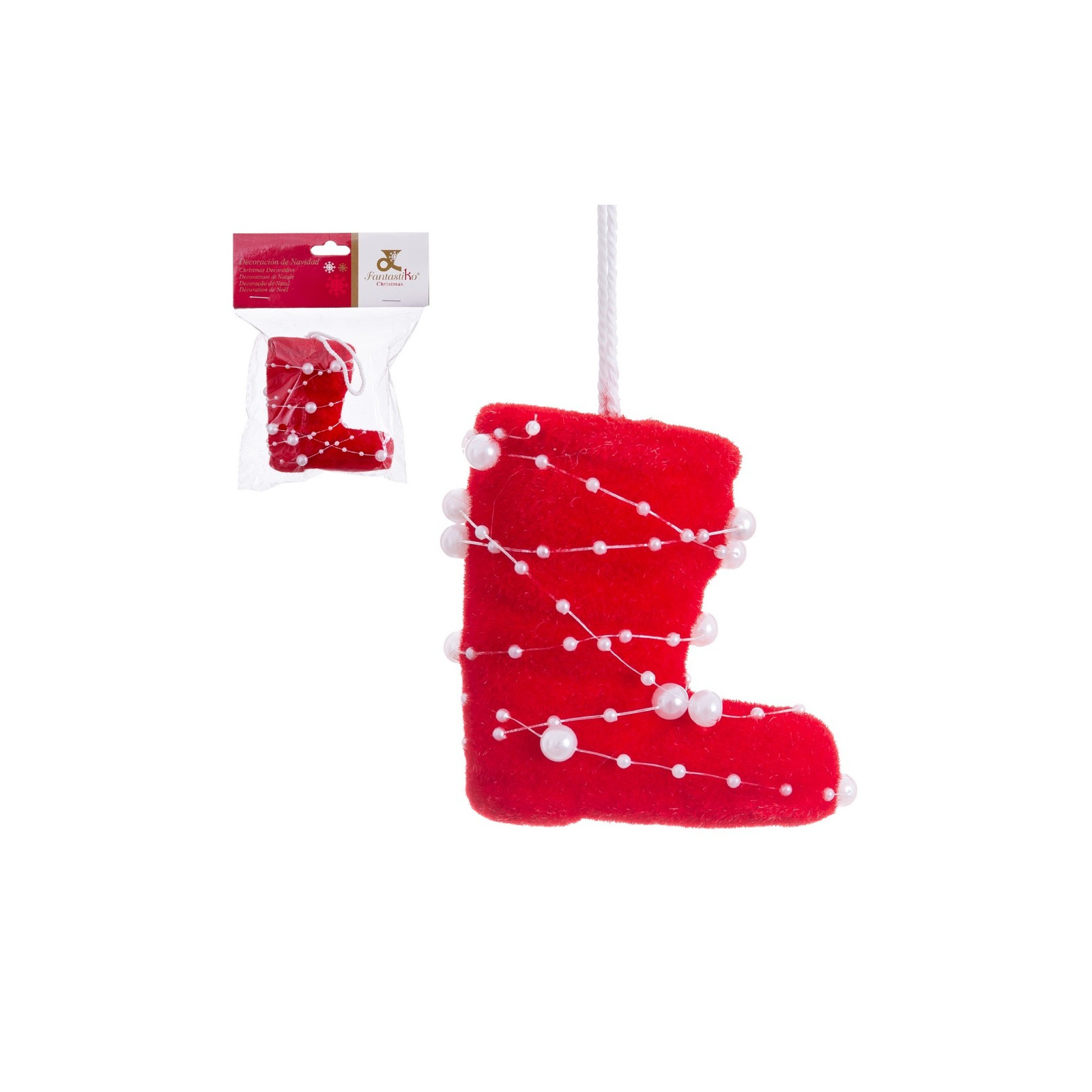 Colgante bota foam rojo perlas 9 cm