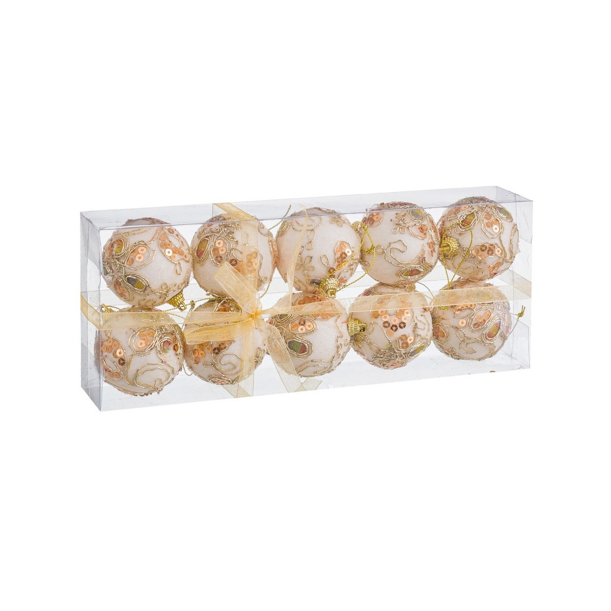 S 10 bolas bordadas foam blanco oro 6 x 6 x 6 cm