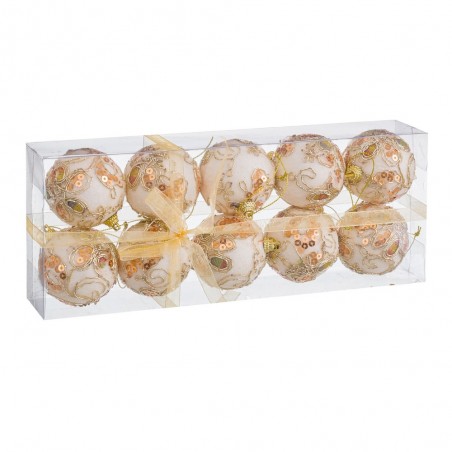 S 10 Bolas Bordadas Foam Blanco Oro 6 X 6 X 6 Cm