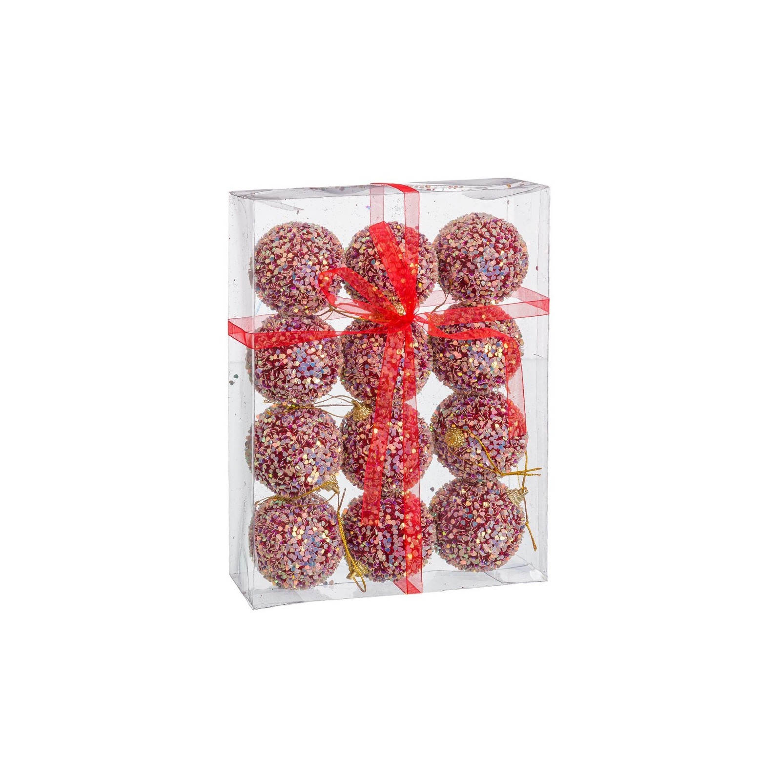 S 12 bolas glitter foam rojo 6 x 6 x 6 cm