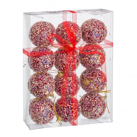 S 12 Bolas Glitter Foam Rojo 6 X 6 X 6 Cm