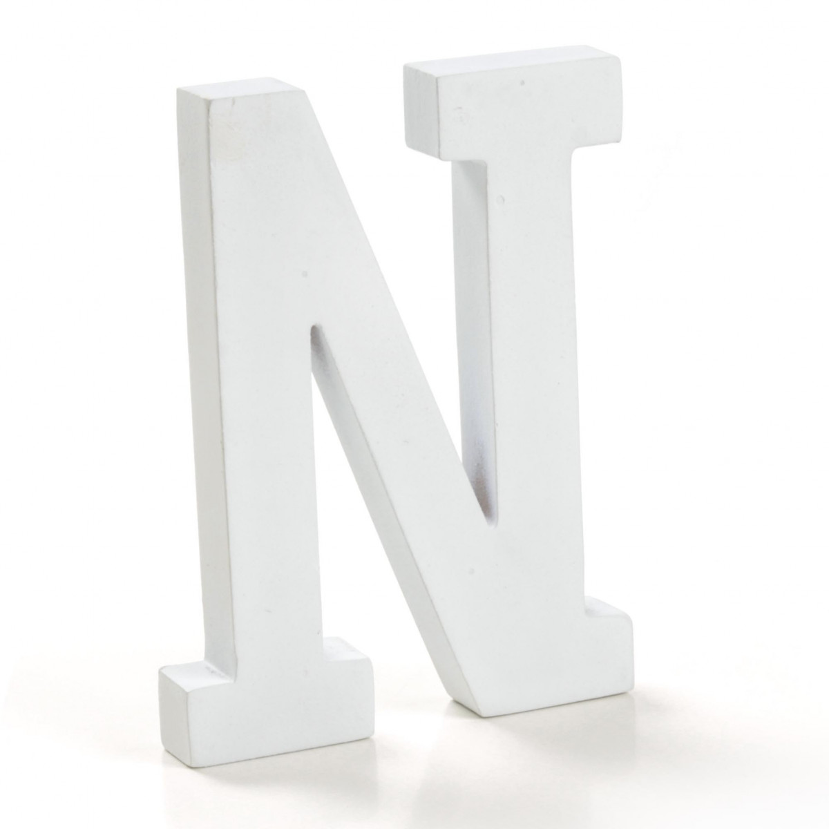 Letra de madera blanca N para decoración