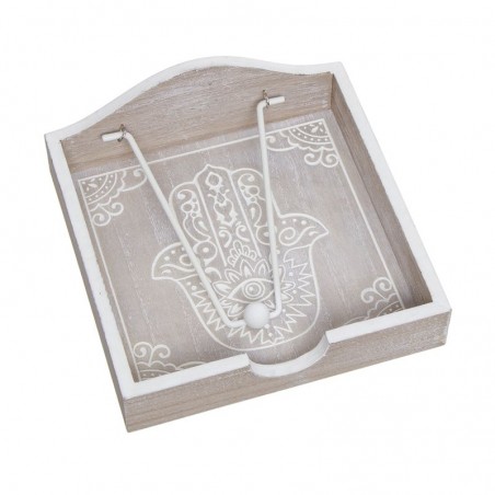 Servilletero de Madera con Diseño de Mano de Fátima