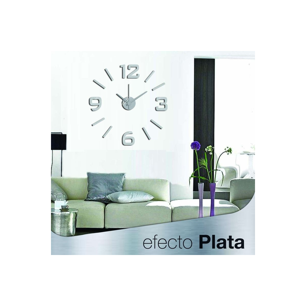 Reloj adhesivo plata