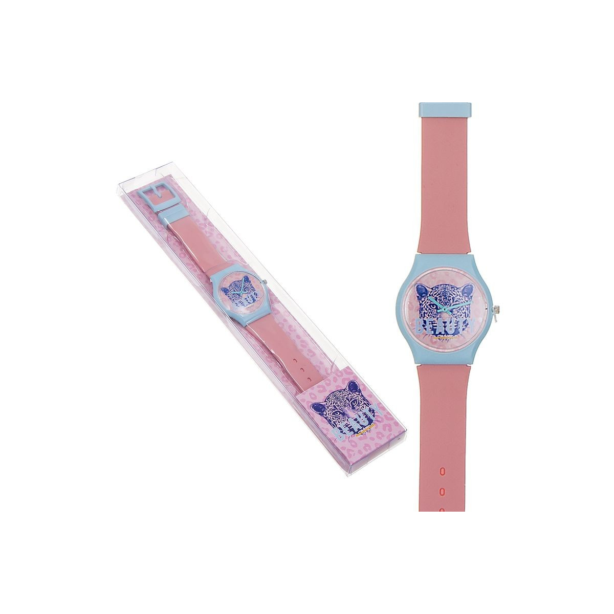 Reloj Infantil Rosa y Azul con Diseño de Leopardo 23 cm