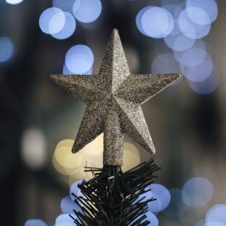 Tope de arbol estrella con purpurina plata