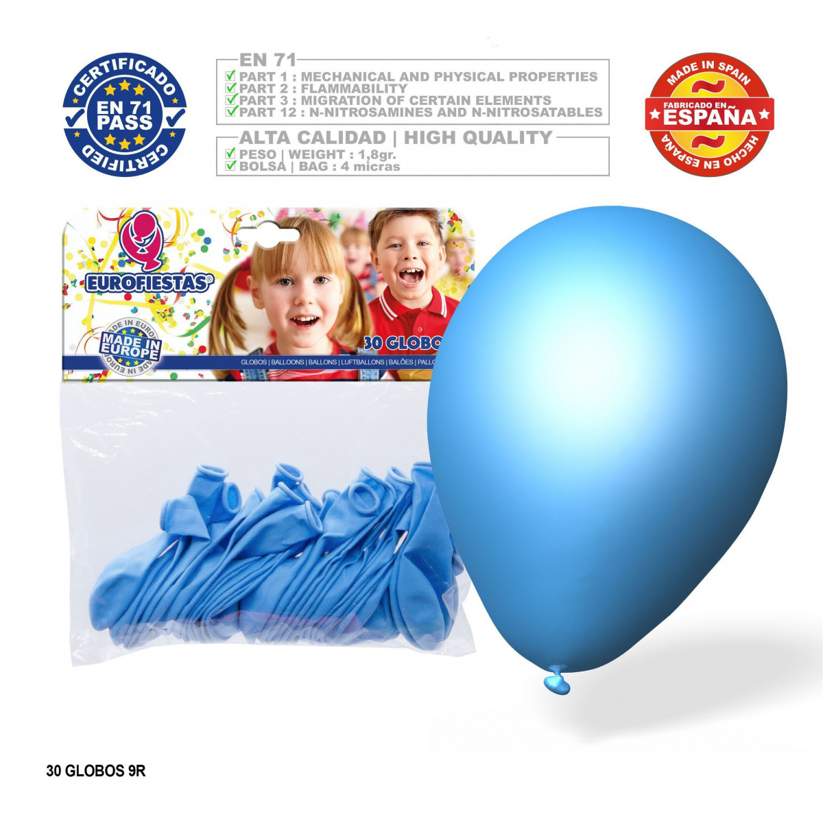 Pack globo azul celeste 9r 30 unidades