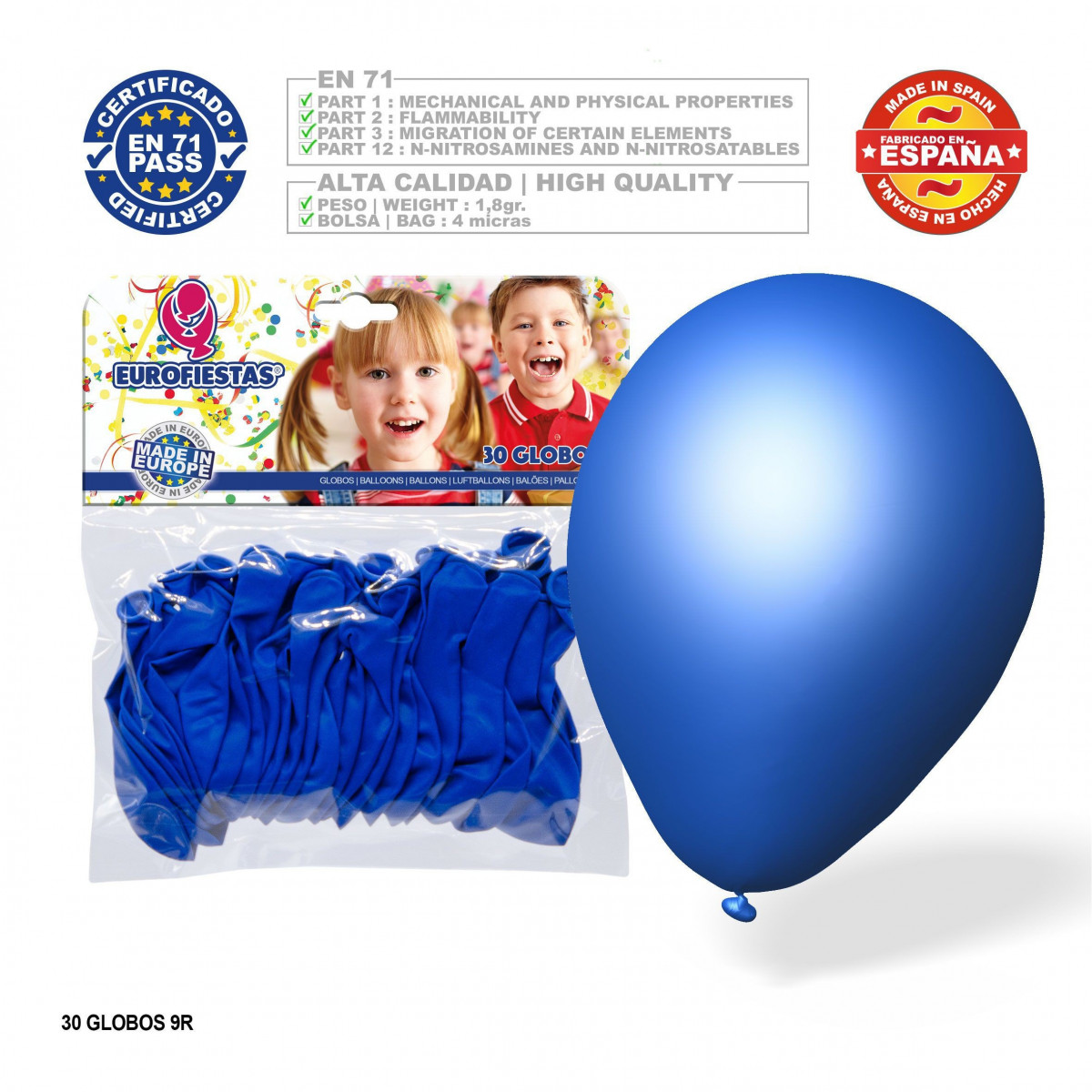 Pack globo azul medio 9r 30 unidades
