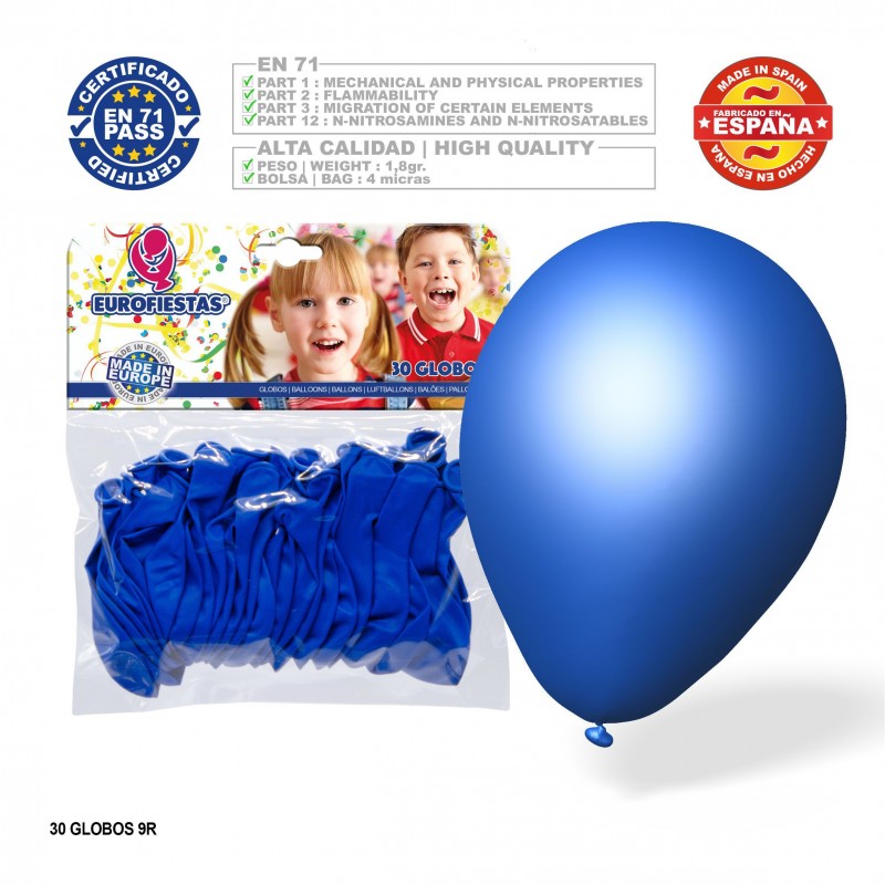 Pack Globo Azul Medio 9r 30 Unidades Pack Globo Azul Medio 9r 30 Unidades