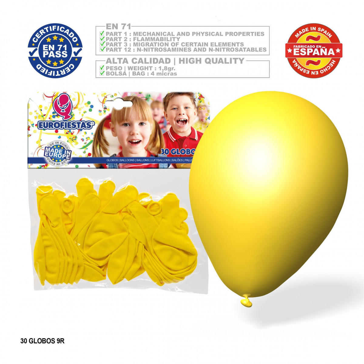 Pack globo amarillo 9r 30 unidades