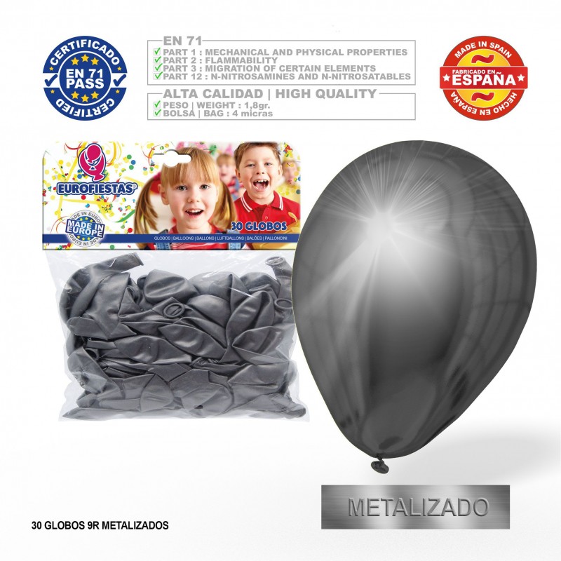 Pack globos plata metal 30u