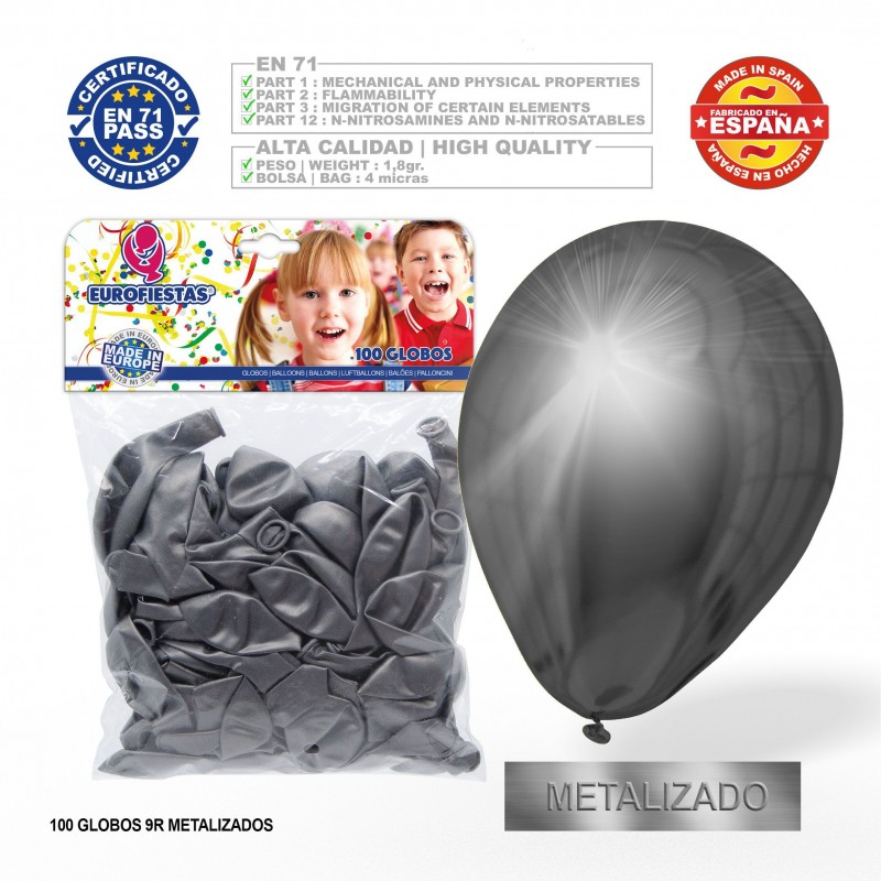 Pack Globo Plata Metalizado 9r 100 Unidades Pack Globo Plata Metalizado 9r 100 Unidades