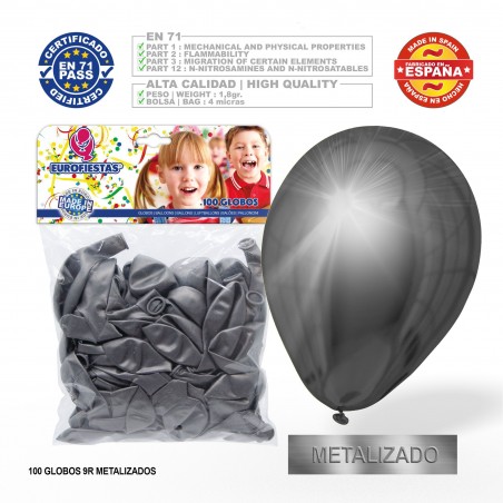 Pack Globo Plata Metalizado 9r 100 Unidades