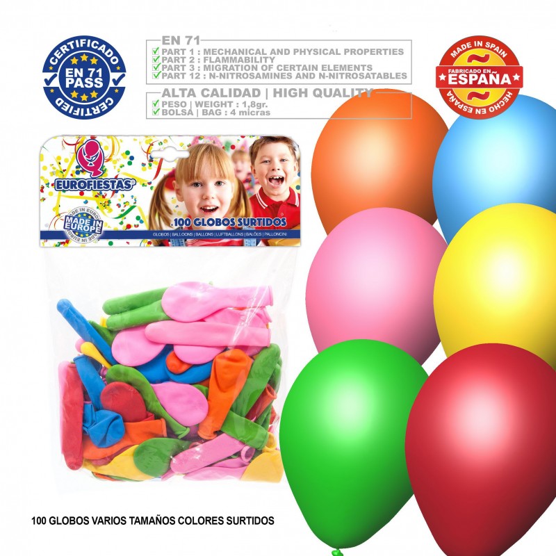 Pack Globo Colores Surtidos Varios Tamaños 100 Unidades Pack Globo Colores Surtidos Varios Tamaños 100 Unidades