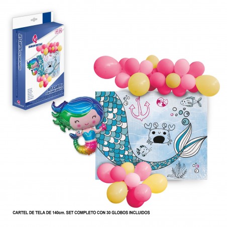 Cartel De Tela Con Globos Sirena