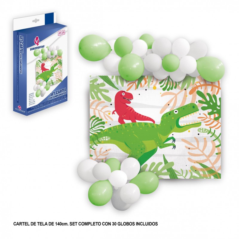 Cartel de tela con globos dinosaurio