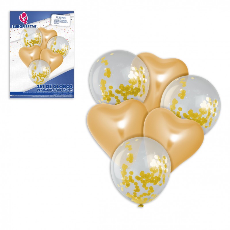 Set Globos Cromo Corazon Oro Set Globos Cromo Corazon Oro