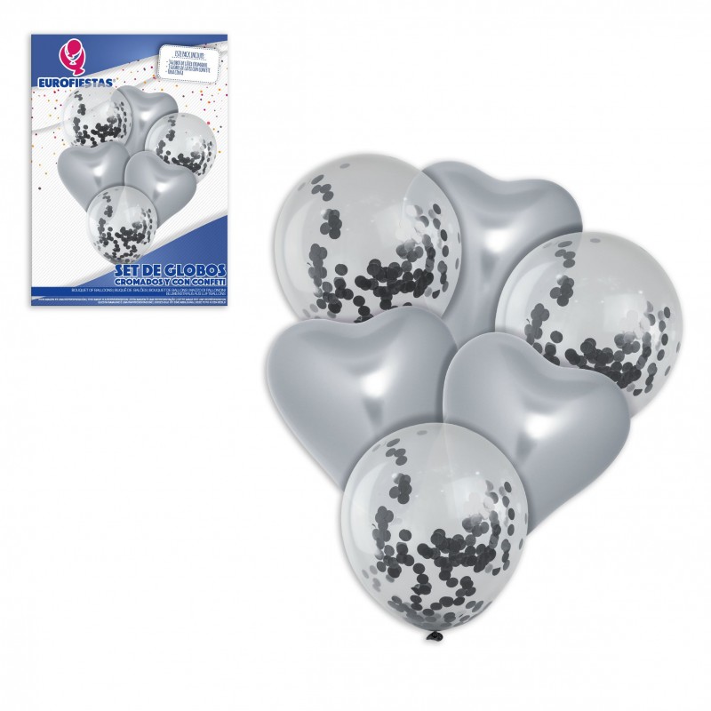 Set Globos Cromo Corazon Plata Set Globos Cromo Corazon Plata