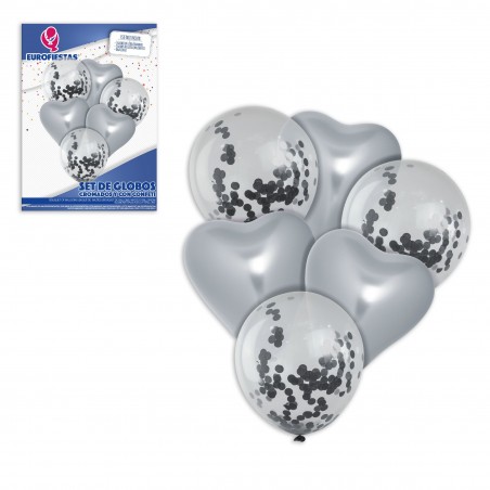 Set Globos Cromo Corazon Plata