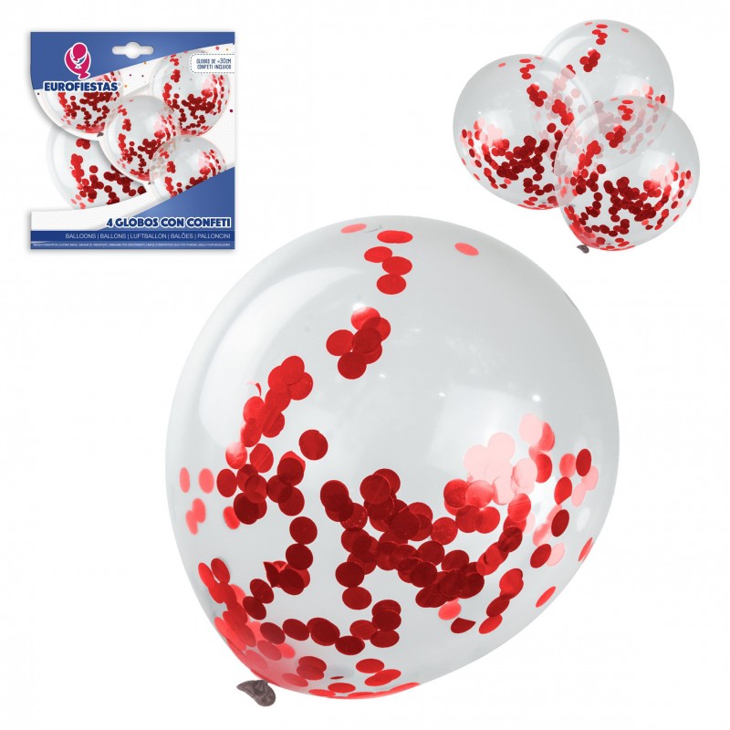 Pack Globos Latex Con Confeti 4 Rojo Pack Globos Latex Con Confeti 4 Rojo