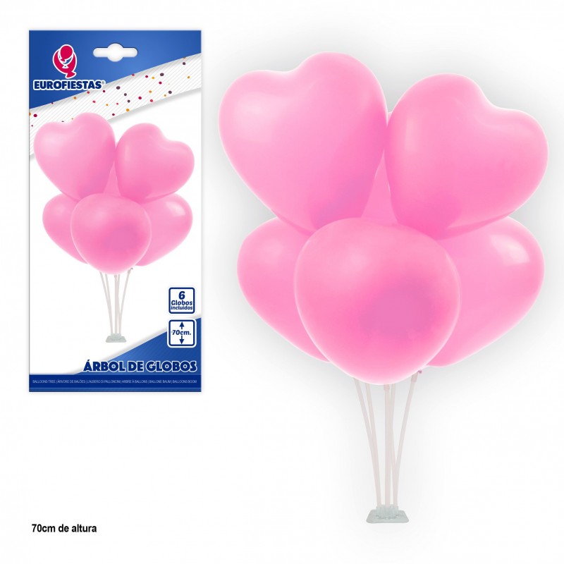 Arbol globos corazones rosa pastel