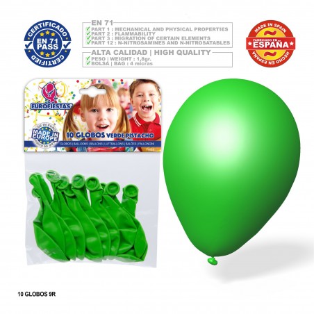 Pack Globo Verde Pistacho 9r 10 Unidades