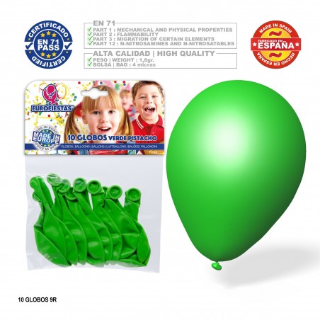 Pack globo verde pistacho 9r 10 unidades