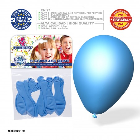 Pack globo azul celeste 9r 10 unidades