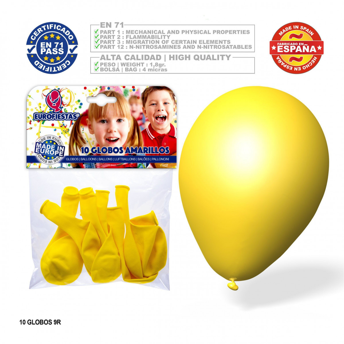 Pack globo amarillo 9r 10 unidades