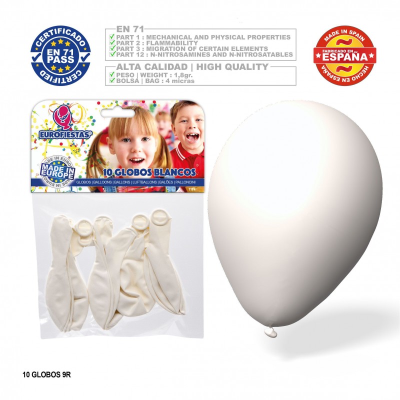 Pack globo blanco 9r 10 unidades