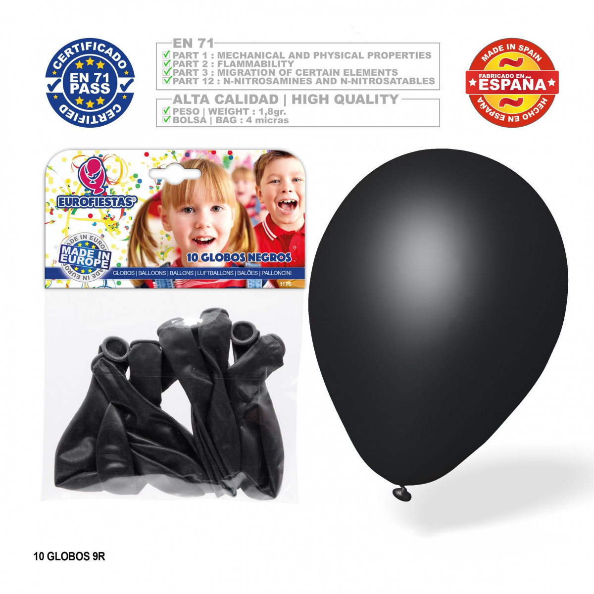 Pack globo negro 9r 10 unidades