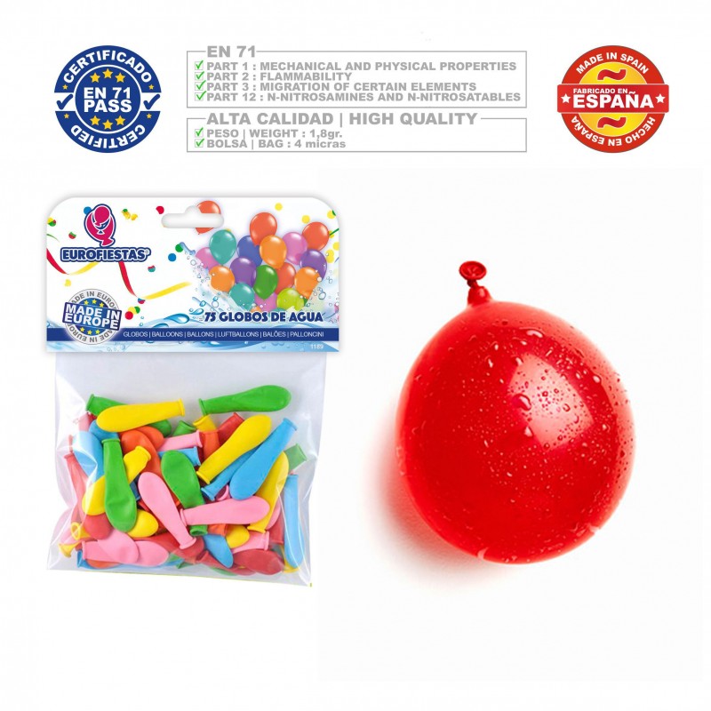 Pack globo colores surtidos de agua 75 unidades