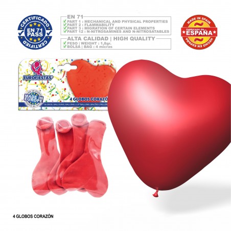 Pack Globo Rojo Con Forma De Corazón 4 Unidades