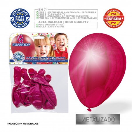 Pack Globo Metalizado Carmín 9r 8 Unidades