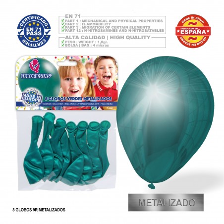 Pack Globo Metalizado Verde 9r 8 Unidades