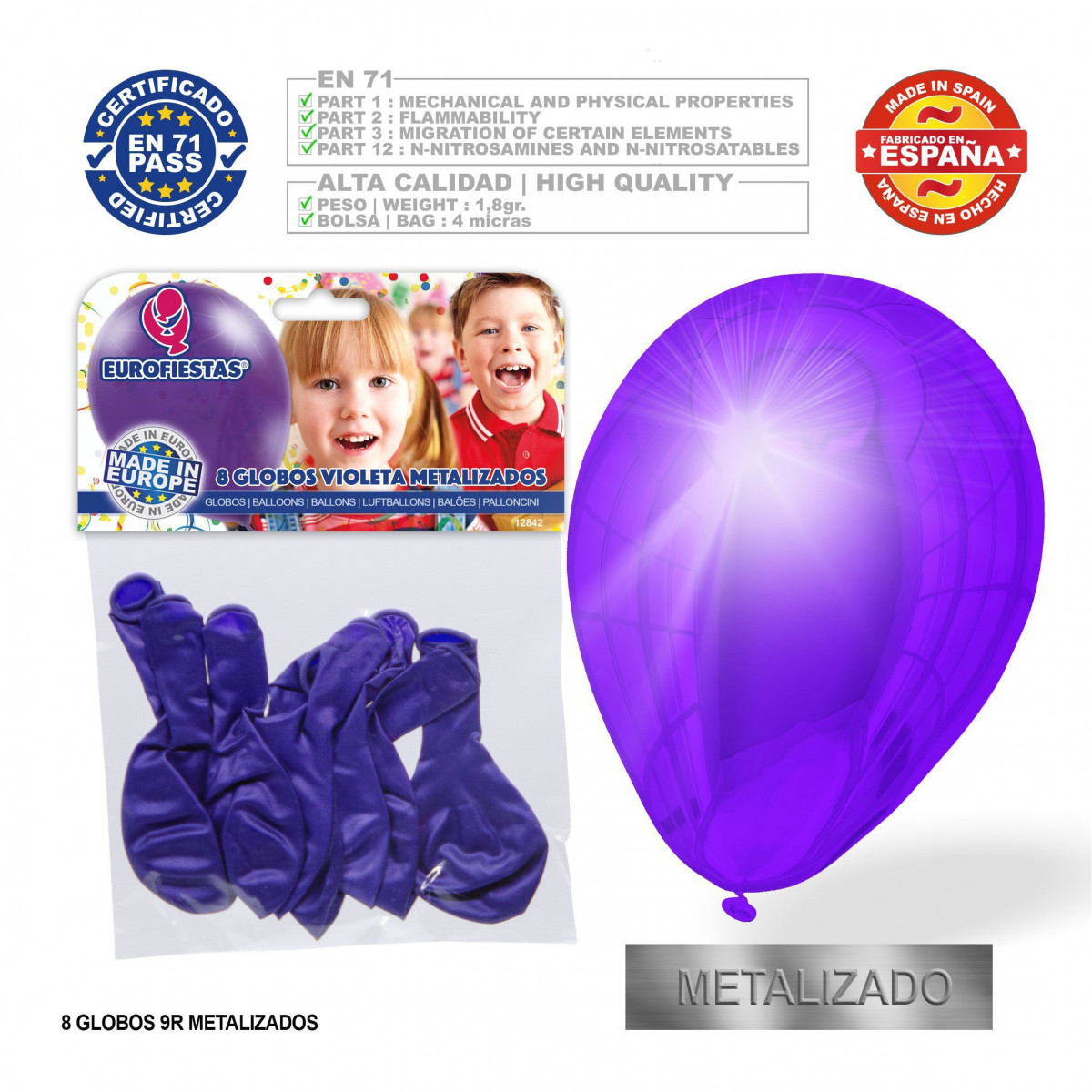Pack globo metalizado violeta 9r 8 unidades