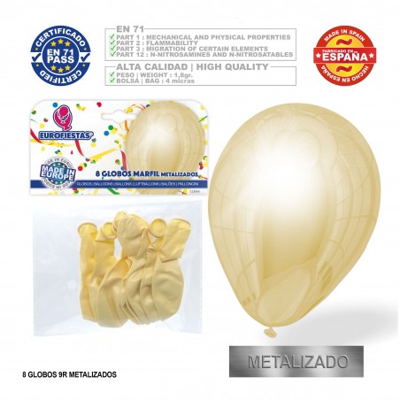 Pack Globo Metalizado Marfil 9r 8 Unidades