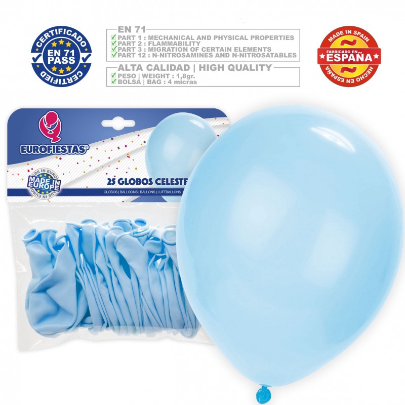 Pack globos pastel 30cm celeste 25