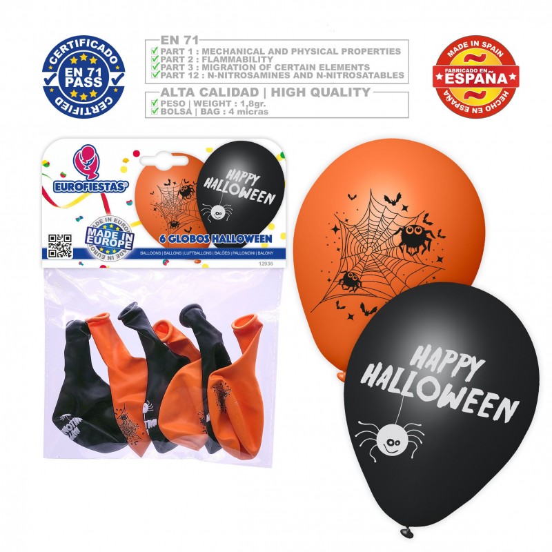 Pack globos halloween telaraña happy 6