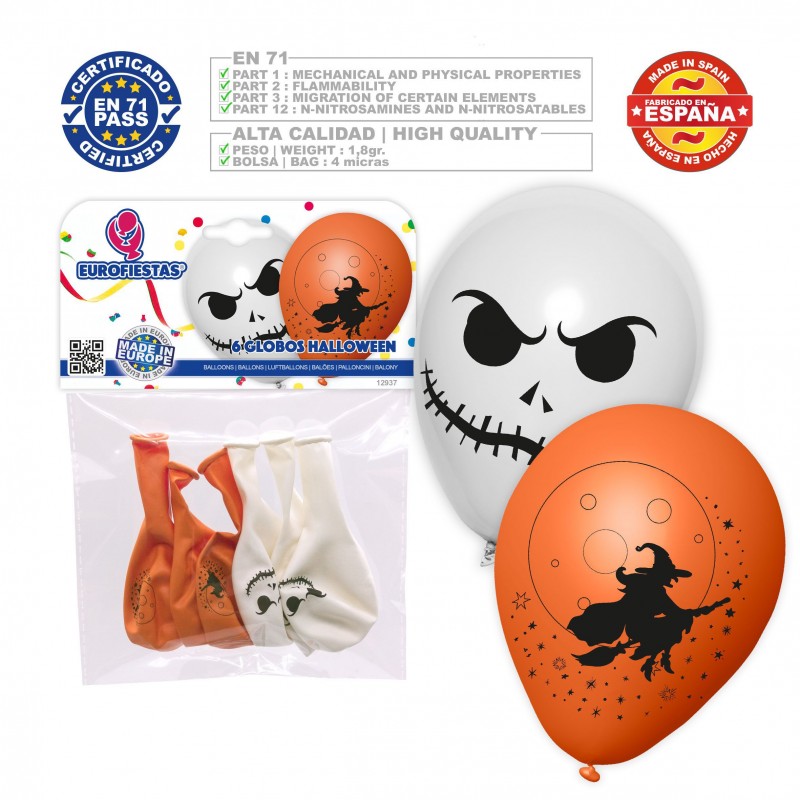 Pack Globos Halloween Cara Bruja 6 Pack Globos Halloween Cara Bruja 6