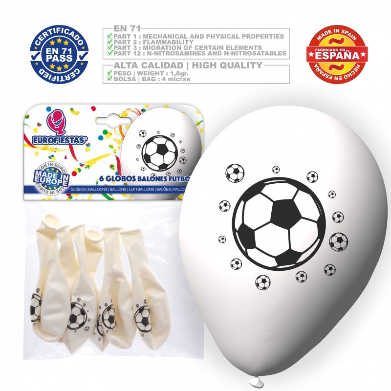 Pack globos balones fútbol 6 blanco