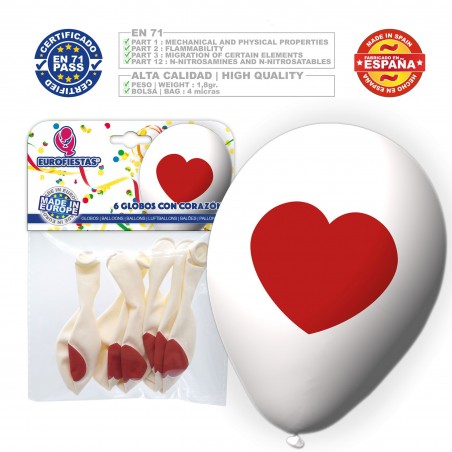 Pack globos blanco con corazon 6