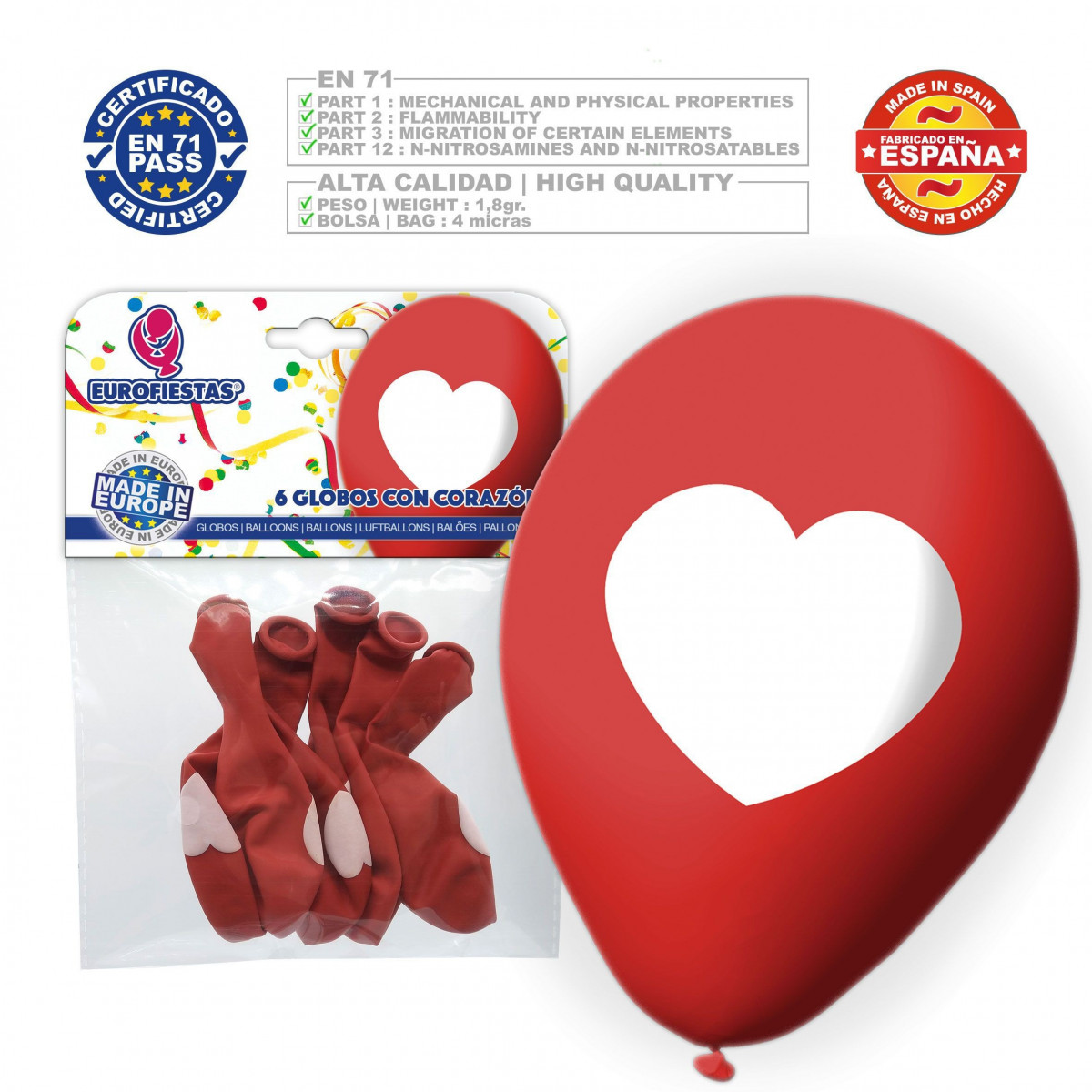 Pack globos rojo con corazon 6